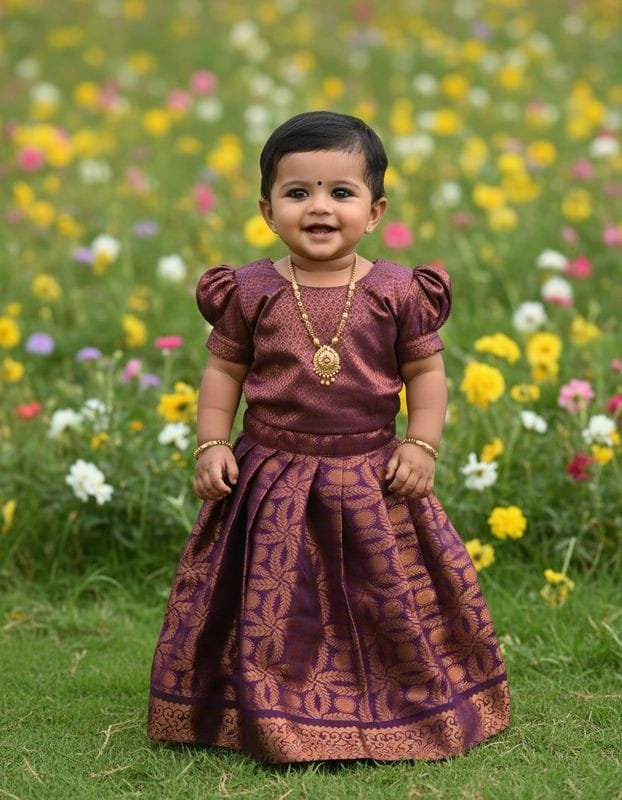 Traditional Colour Pattupavada for Pongal Maroon Mix